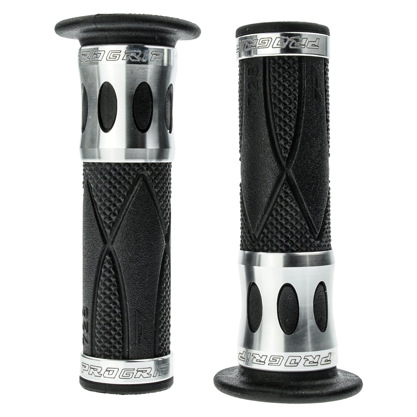 Progrip Griffgummi Lenkergriffe Handgriffe 728 Silber Schwarz Alu Gummi für Roller Motorrad Scooter 22mm 25mm