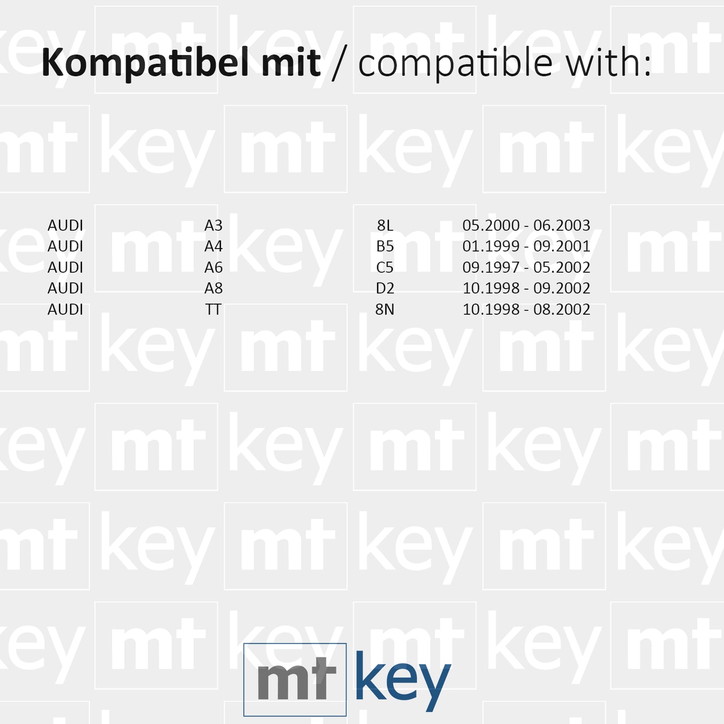 MT-KEY Funk Schlüssel Fernbedienung Sender 434MHZ kompatibel mit Audi A3 8L A4 B5 A6 C5 A8 D2 TT 8N 433MHZ 4D0837231A Klappschlüssel
