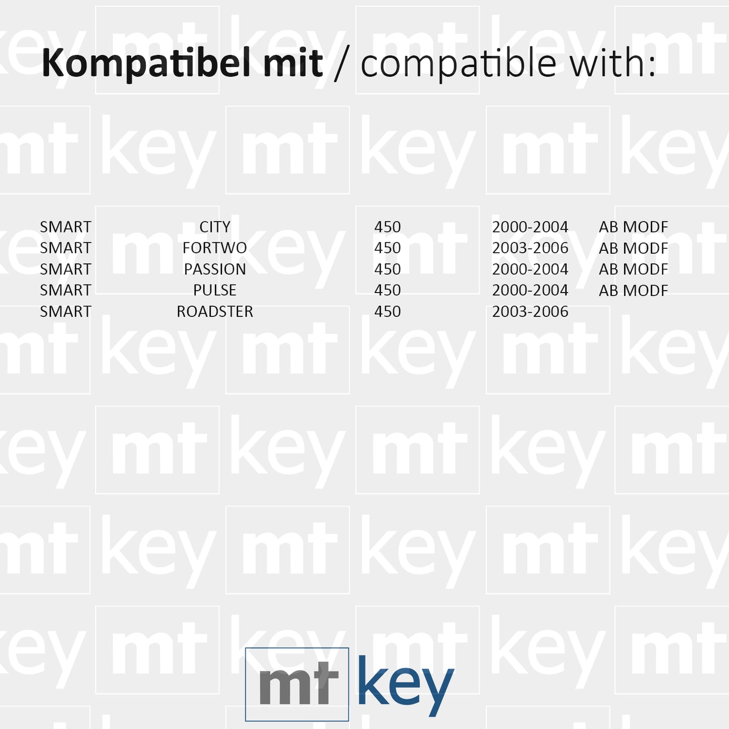 MT-KEY Funk Schlüssel Sender 434MHZ AB MODPF kompatibel mit Smart 450 City Fortwo Passion Pulse Roadster bis 2006 433MHZ Fernbedienung