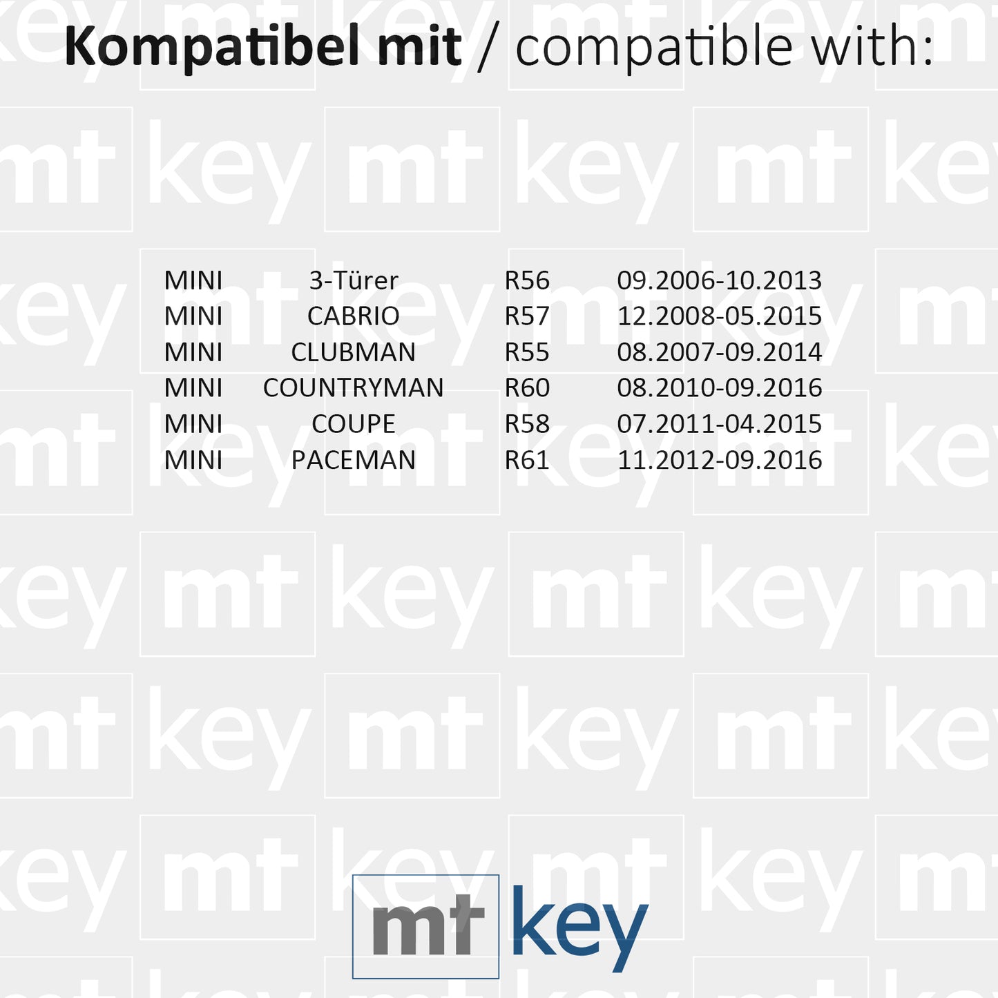 MT-KEY Funk Schlüssel 868MHZ kompatibel mit MINI One D Cooper S 3-Türer R56 Cabrio R57 Clubman R55 Countryman R60 Coupe R58 Paceman R61 Smartkey
