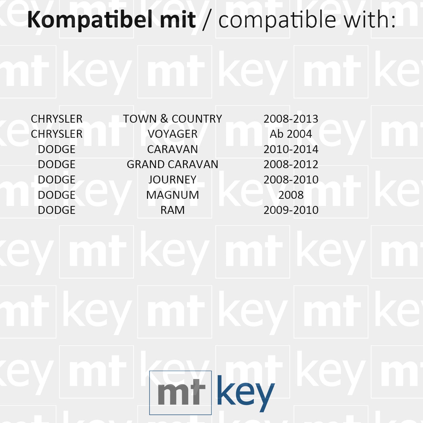MT-KEY 3 + 1 Tasten Funk Schlüssel 434MHZ kompatibel mit Chrysler Town & Country 08-13 Voyager 04- Dodge Caravan Journey Ram Grand Caravan Magnum