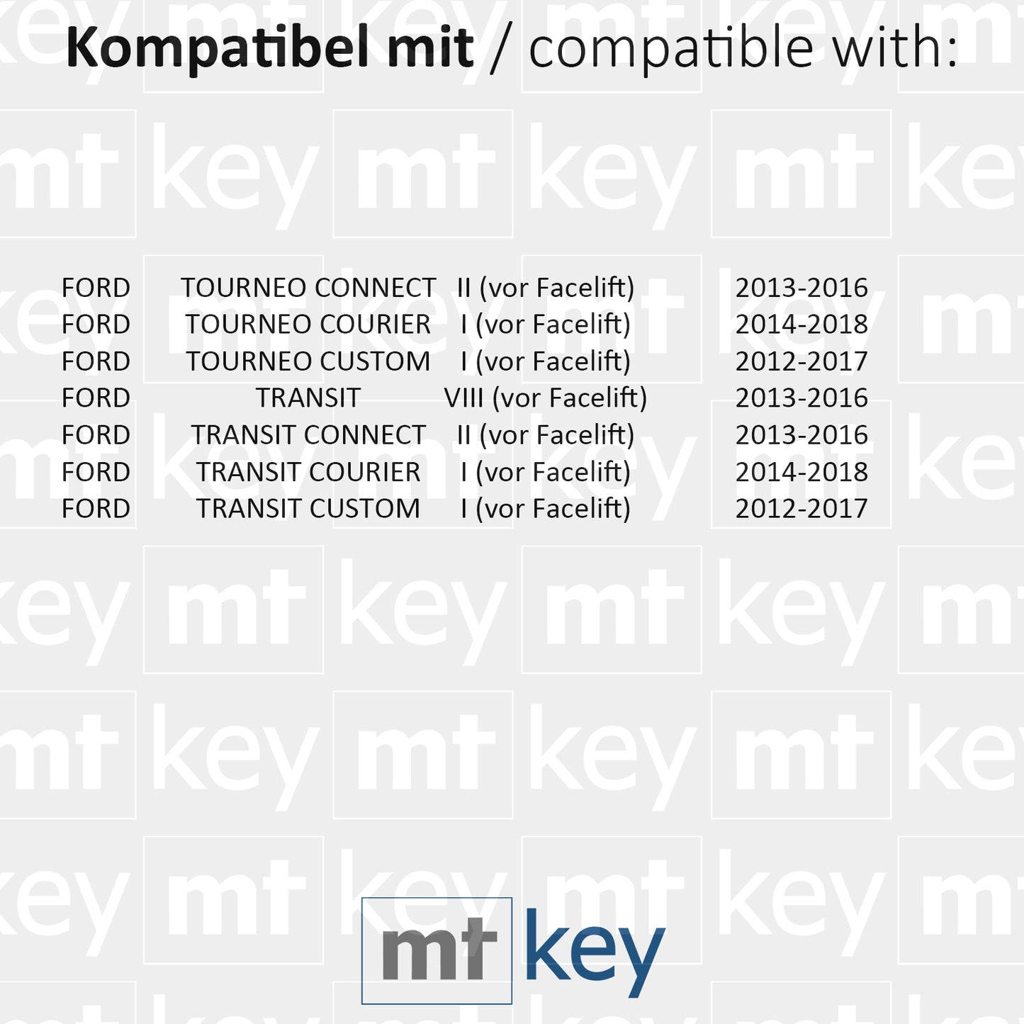 MT-KEY Funk Schlüssel 434MHZ kompatibel mit Ford Transit / Tourneo (vor Facelift) Connect II 13-16 Courier I 14-18 Custom I 12-17 Autoschlüssel