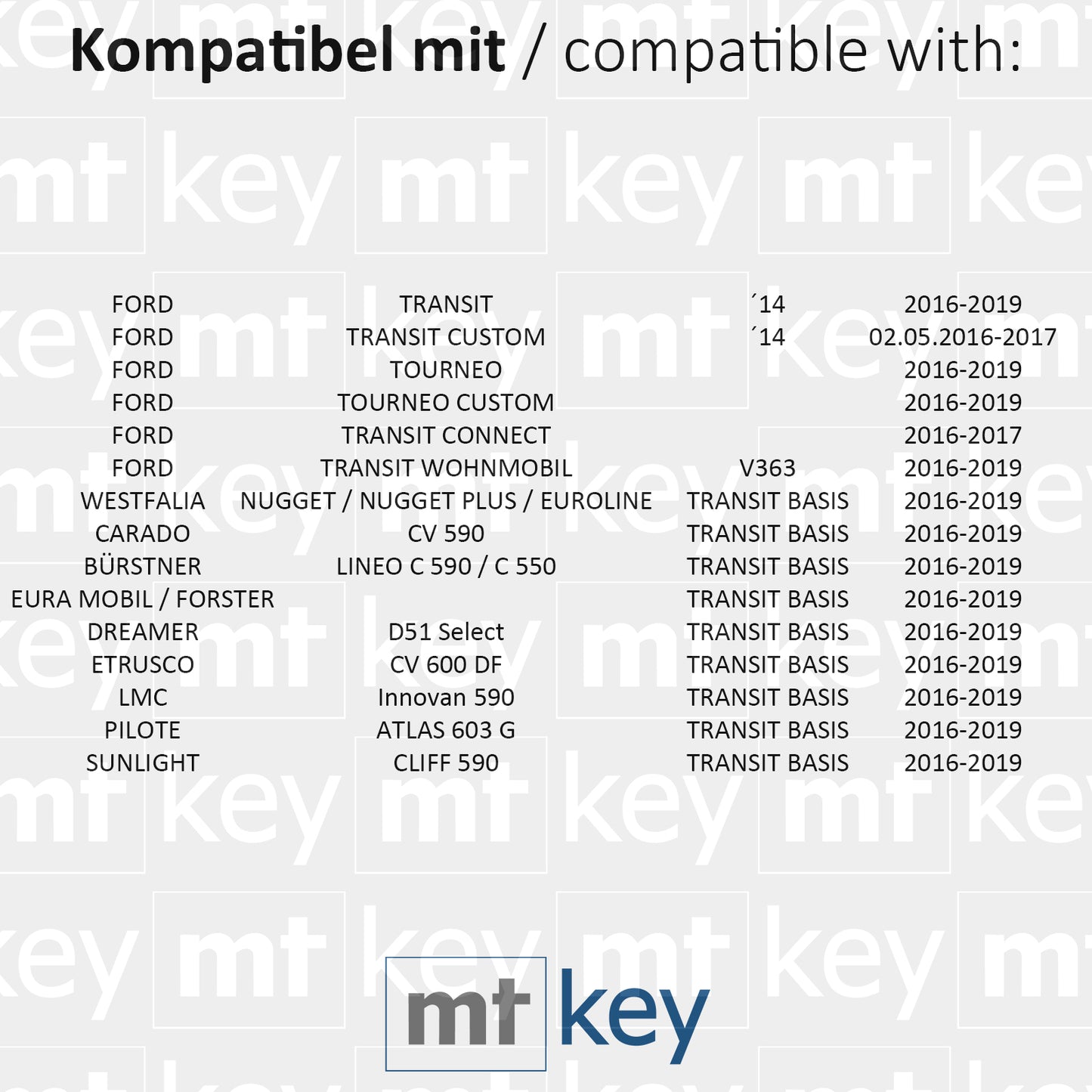 MT-KEY Funk Schlüssel 434MHZ kompatibel mit Ford Transit Custom Connect Tourneo V363 Wohnmobil Westfalia Nugget Sunlight Cliff LMC Innovan Weinsberg