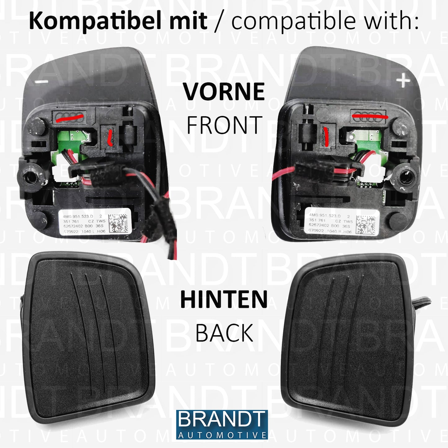 BRANDT Schaltwippen Verlängerung ALU SILBER kompatibel mit AUDI A1 GB A3 8V 8Y S3 A4 B9 8W A5 S5 F5 Q2 GA SQ2 Q3 F3 Q5 SQ5 FY Q7 SQ7 SQ8 Q8 4M TT TTS