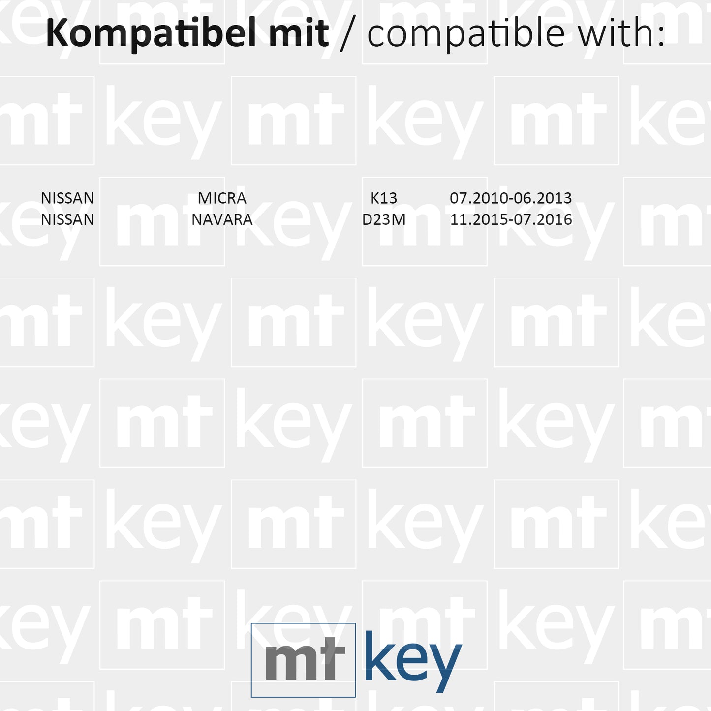 MT-KEY 2 Tasten Funk Schlüssel Fernbedienung 434MHZ kompatibel mit Nissan Micra K13 10-13 Navara D23M 15-16 433MHZ Autoschlüssel