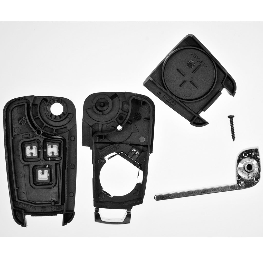 Auto Klapp Schlüssel Funk Fernbedienung 1x Gehäuse 3 Tasten + 1x Rohling HU100 + 1x CR2032 Batterie kompatibel mit Opel