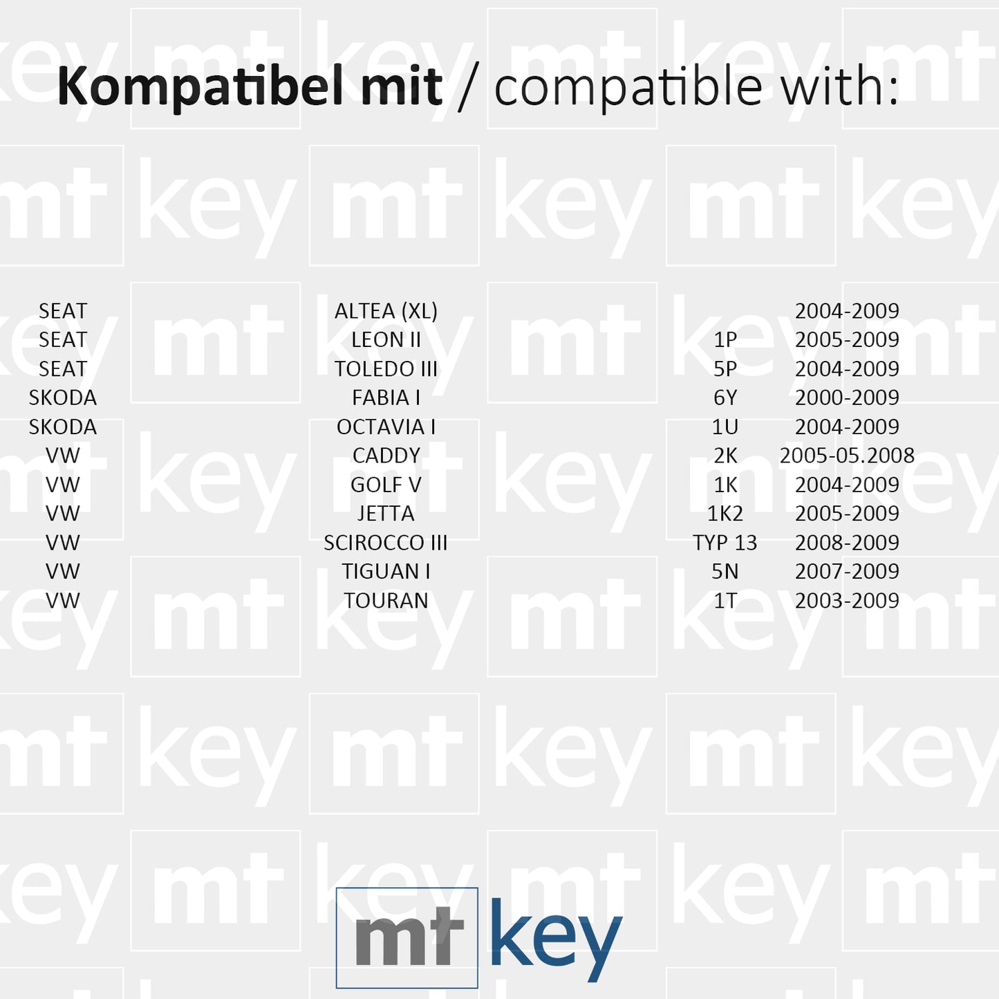 MT-KEY Funk Schlüssel 434MHZ ID48 kompatibel mit Seat Altea (XL) Leon 1P Toledo 5P Skoda Fabia 6Y Octavia 1U VW Caddy 2K Jetta 1K Golf 5 1K0959753G