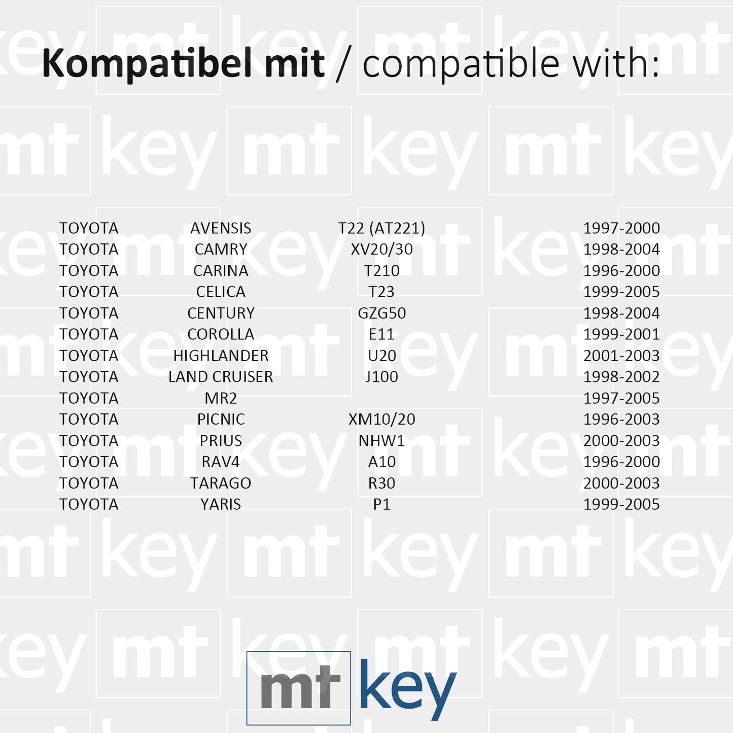 MT-KEY Funk Schlüssel TOY47 434MHZ 4C kompatibel mit Toyota Avensis T22 Carina Celica T23 Corolla E11 Land Cruiser J100 Rav4 A10 Yaris P1 2 Tasten