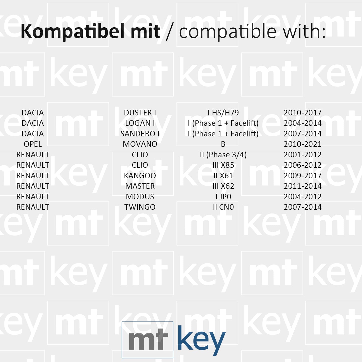 MT-KEY Funk Schlüssel 434MHZ Fernbedienung kompatibel mit Opel Movano B Renault Clio III Master III Modus I Twngo II Dacia Duster I Logan I Sandero I