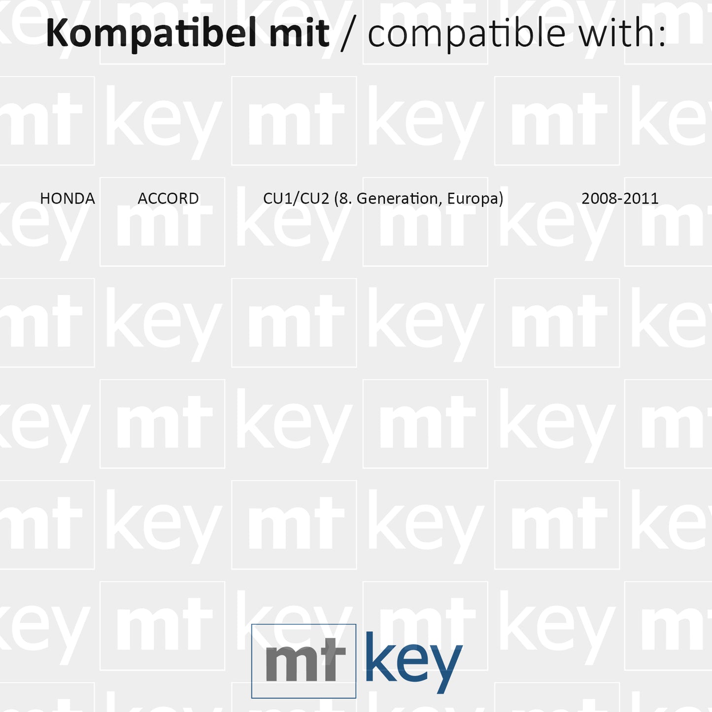 MT-KEY Funk 3 Tasten Schlüssel Fernbedienung ID46 HON66 kompatibel mit Honda Accord VIII 8. Gen CU1 CU2 2008-2011 433MHZ Autoschlüssel