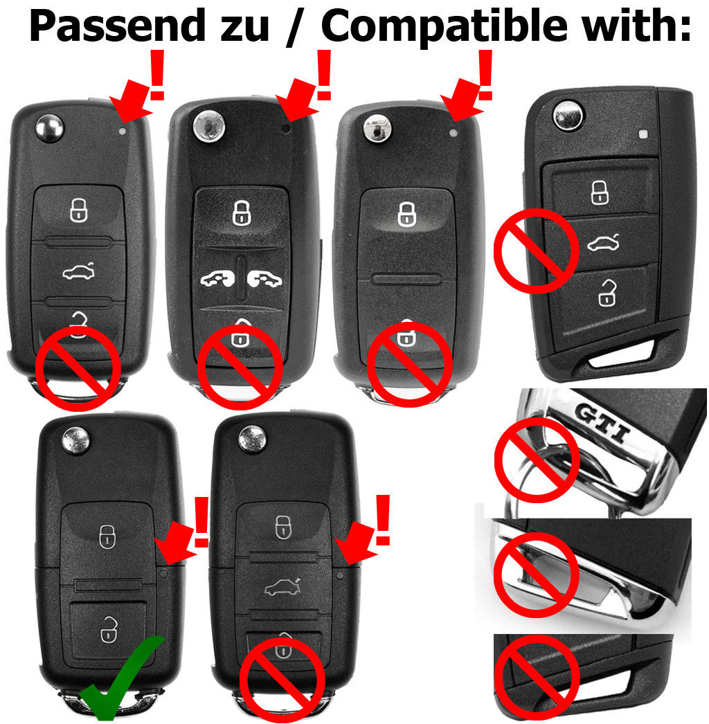 Auto Schlüssel Silikon Schutz Hülle im Carbon Look kompatibel mit VW Golf Sharan T5 T6 Caddy Tiguan Amarok Klappschlüssel