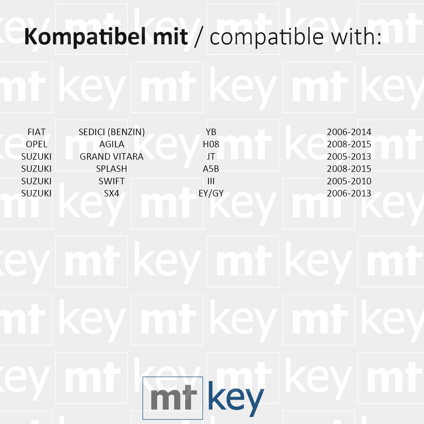 MT-KEY 2 Tasten Funk Schlüssel 434MHZ kompatibel mit Fiat Sedici YB Opel Agila Suzuki SX4 Grand Vitara JT Splash Swift 3 433MHZ Autoschlüssel