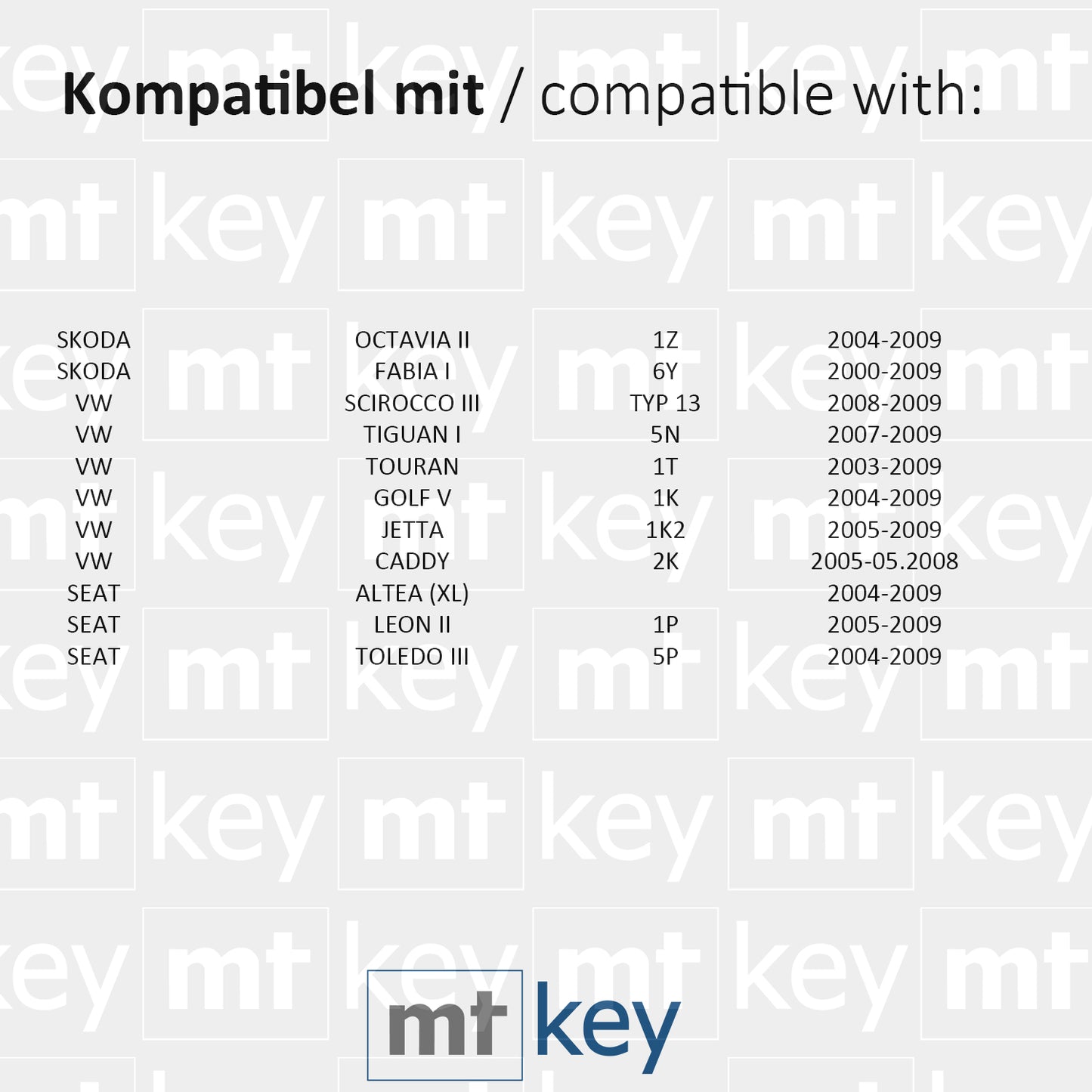 MT-KEY Funk Schlüssel Sender 434MHZ kompatibel mit VW Caddy 2K Jetta 1K Golf V Touran 1T Tiguan I Skoda Octavia 1Z Fabia 6Y Seat Leon II 1K0959753G