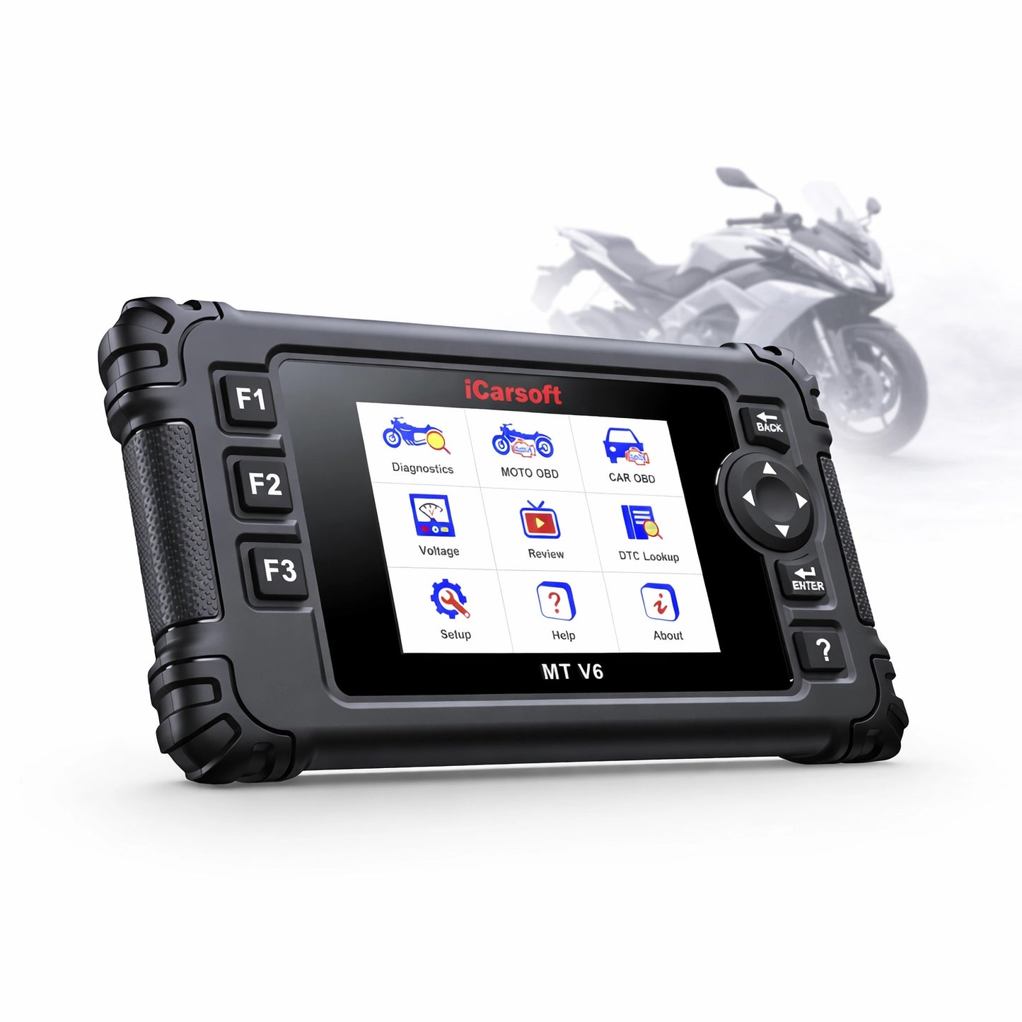 iCarsoft OBD2 Diagnosegerät Scanner MT V6 kompatibel mit HYOSUNG Motorräder inkl. Adapter & kostenlose Updates