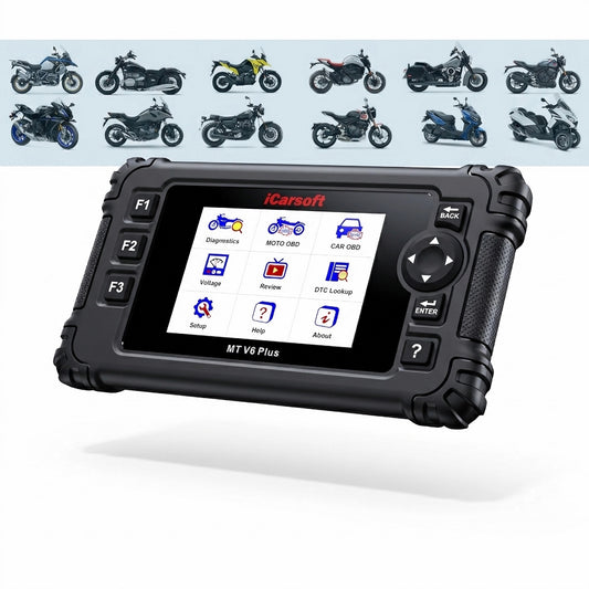iCarsoft MT PRO Mini OBD2 UNIVERSAL Diagnosegerät kompatibel mit 20+ Motorrad Motor Roller ATV Marken inkl. aller Adapter & kostenlose Updates
