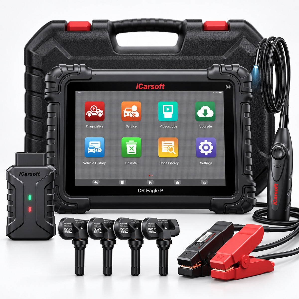 iCarsoft CR Eagle P OBD2 Diagnosegerät für 58+ Marken, TPMS mit 4 Sensoren, 14 Adapter, Videoskop, J2534, CAN-FD & DoIP inkl. Updates