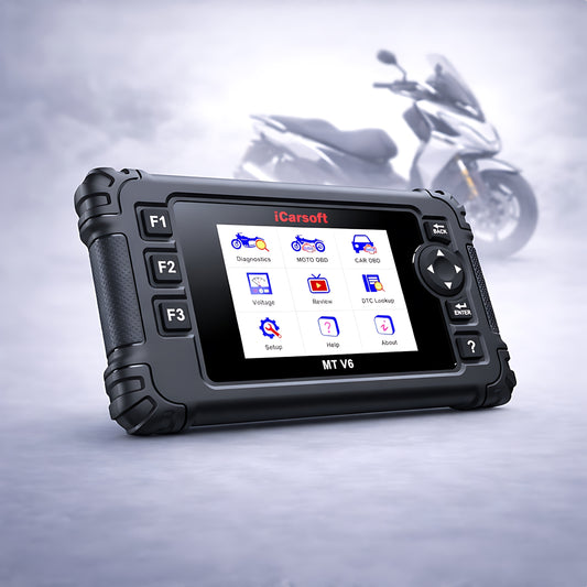 OBD2 Diagnosegerät Scanner iCarsoft MT V6 kompatibel mit KYMCO Motor Roller inkl. Adapter & kostenlose Updates