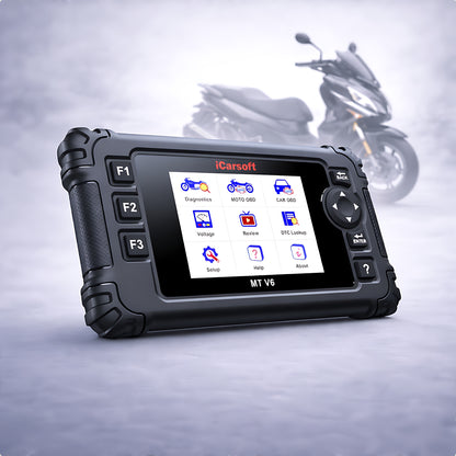 OBD2 Diagnosegerät Scanner iCarsoft MT V6 kompatibel mit PIAGGIO Motor Roller inkl. Adapter & kostenlose Updates