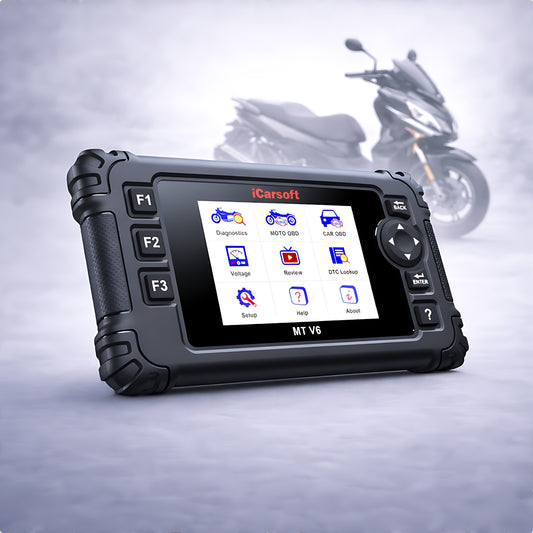 OBD2 Diagnosegerät Scanner iCarsoft MT V6 kompatibel mit PIAGGIO Motor Roller inkl. Adapter & kostenlose Updates