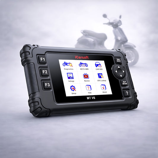 OBD2 Diagnosegerät Scanner iCarsoft MT V6 kompatibel mit VESPA Motor Roller Roller inkl. Adapter & kostenlose Updates