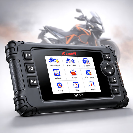 OBD2 Diagnosegerät Scanner iCarsoft MT V6 kompatibel mit KTM Motorräder inkl. Adapter & kostenlose Updates