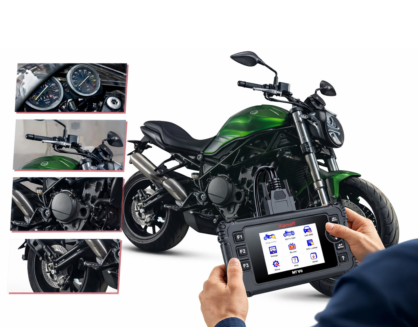 iCarsoft OBD2 Diagnosegerät Scanner MT V6 kompatibel mit BENELLI Motorräder inkl. Adapter & kostenlose Updates
