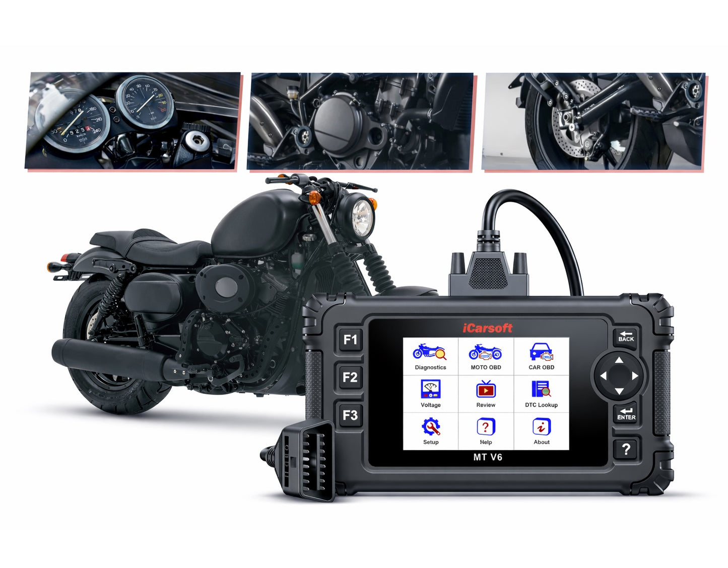 iCarsoft OBD2 Diagnosegerät Scanner MT V6 kompatibel mit HYOSUNG Motorräder inkl. Adapter & kostenlose Updates
