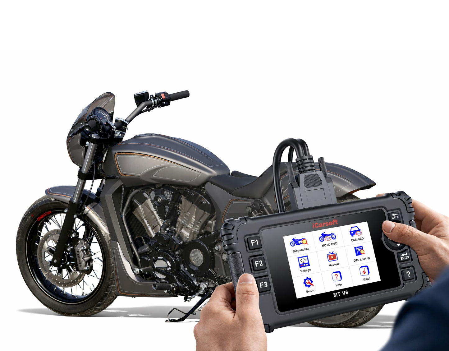 iCarsoft OBD2 Diagnosegerät Scanner MT V6 kompatibel mit VICTORY Motorräder inkl. Adapter & kostenlose Updates