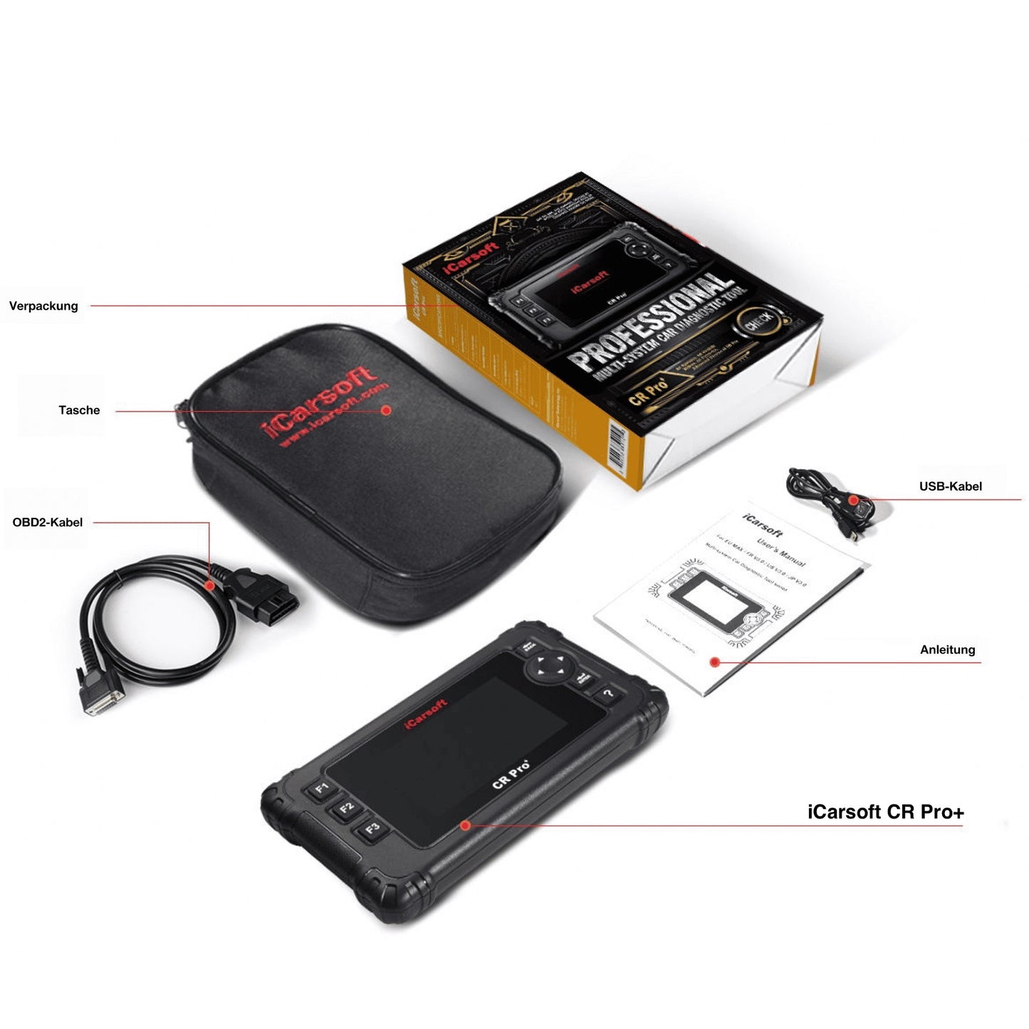 iCARSOFT OBD2 DIAGNOSEGERÄT UNIVERSAL SCANNER CR PRO+ PLUS kompatibel mit VW BMW Mercedes Opel uvw. inkl. kostenlose Updates