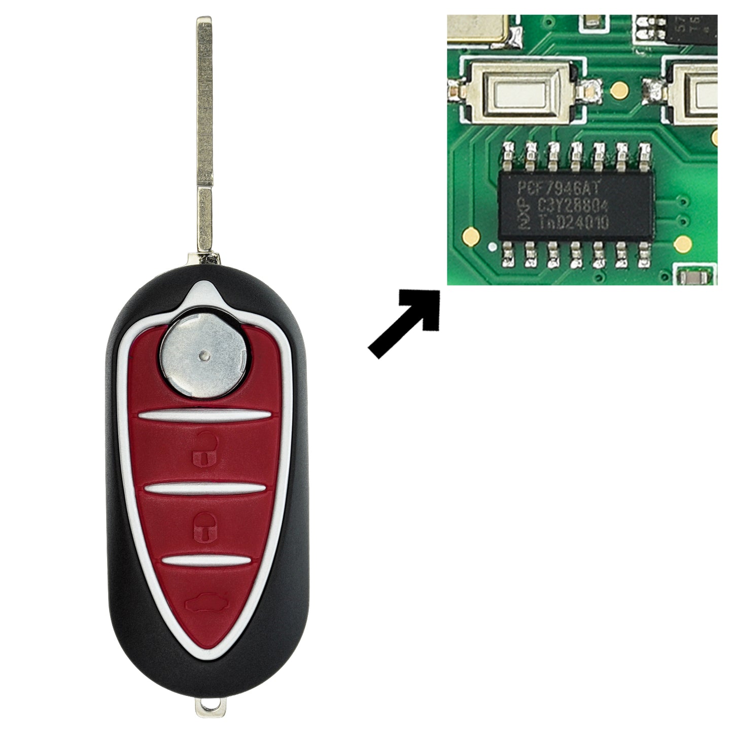 Funk Schlüssel Klappschlüssel 434MHZ ASK +Transponder ID46 PCF7946 PCF7926 +Rohling SIP22 3 Tasten kompatibel mit Alfa Romeo Giulietta 940 10-21 Autoschlüssel