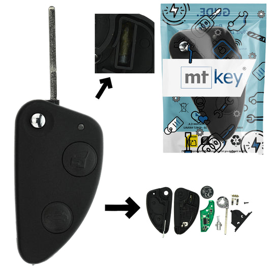 Funk Schlüssel Klappschlüssel 434MHZ ASK +Transponder ID48 +Rohling SIP22 2 Tasten kompatibel mit Alfa Romeo 147 00-10 156 03-06 GT 03-10 Autoschlüssel