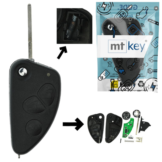 Funk Schlüssel Klappschlüssel 434MHZ ASK +Transponder ID48 +Rohling SIP22 3 Tasten kompatibel mit Alfa Romeo 147 00-10 156 03-06 GT 03-10 Autoschlüssel