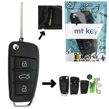 Funk Schlüssel Klappschlüssel 434MHZ ASK +Transponder ID48 +Rohling HU66 3 Tasten kompatibel mit Seat Exeo Audi A4 S4 RS4 B7 8E 04-09 Autoschlüssel