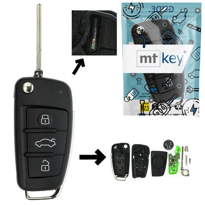 Funk Schlüssel Klappschlüssel 434MHZ ASK +Transponder ID48 +Rohling HU66 3 Tasten kompatibel mit Audi A3 S3 8P 05-13 TT 8J 06-14 Autoschlüssel