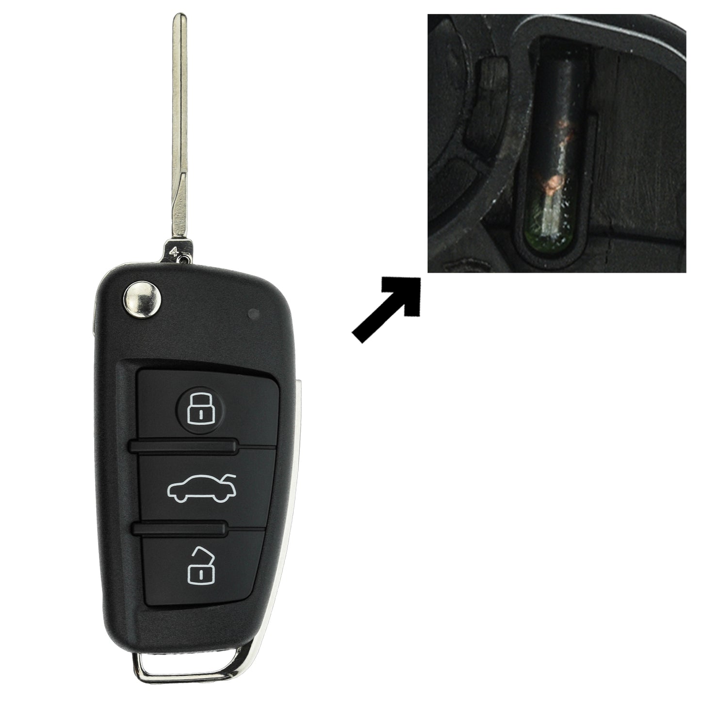 Funk Schlüssel Klappschlüssel 434MHZ ASK +Transponder ID48 +Rohling HU66 3 Tasten kompatibel mit Audi A3 S3 8P 05-13 TT 8J 06-14 Autoschlüssel