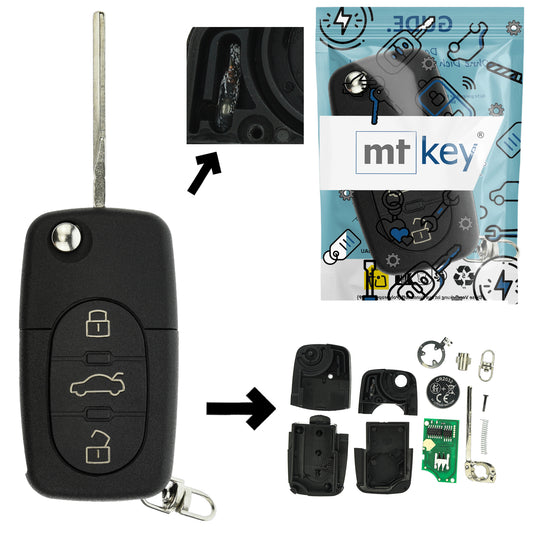 Funk Schlüssel Klappschlüssel 434MHZ ASK +Transponder ID48 +Rohling HU66 3 Tasten kompatibel mit Audi A2 A4 8E B6 00-04 8H Cabrio Autoschlüssel