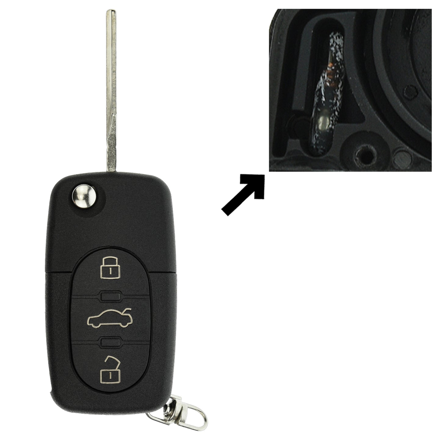 Funk Schlüssel Klappschlüssel 434MHZ ASK +Transponder ID48 +Rohling HU66 3 Tasten kompatibel mit Audi A2 A4 8E B6 00-04 8H Cabrio Autoschlüssel