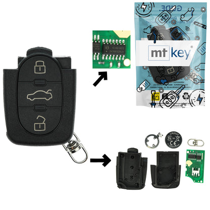 Funk Fernbedienung 434MHZ ASK 3 Tasten kompatibel mit 8Z0837231D Audi A2 A4 8E B6 8H Cabrio 00-04 Auto Schlüssel
