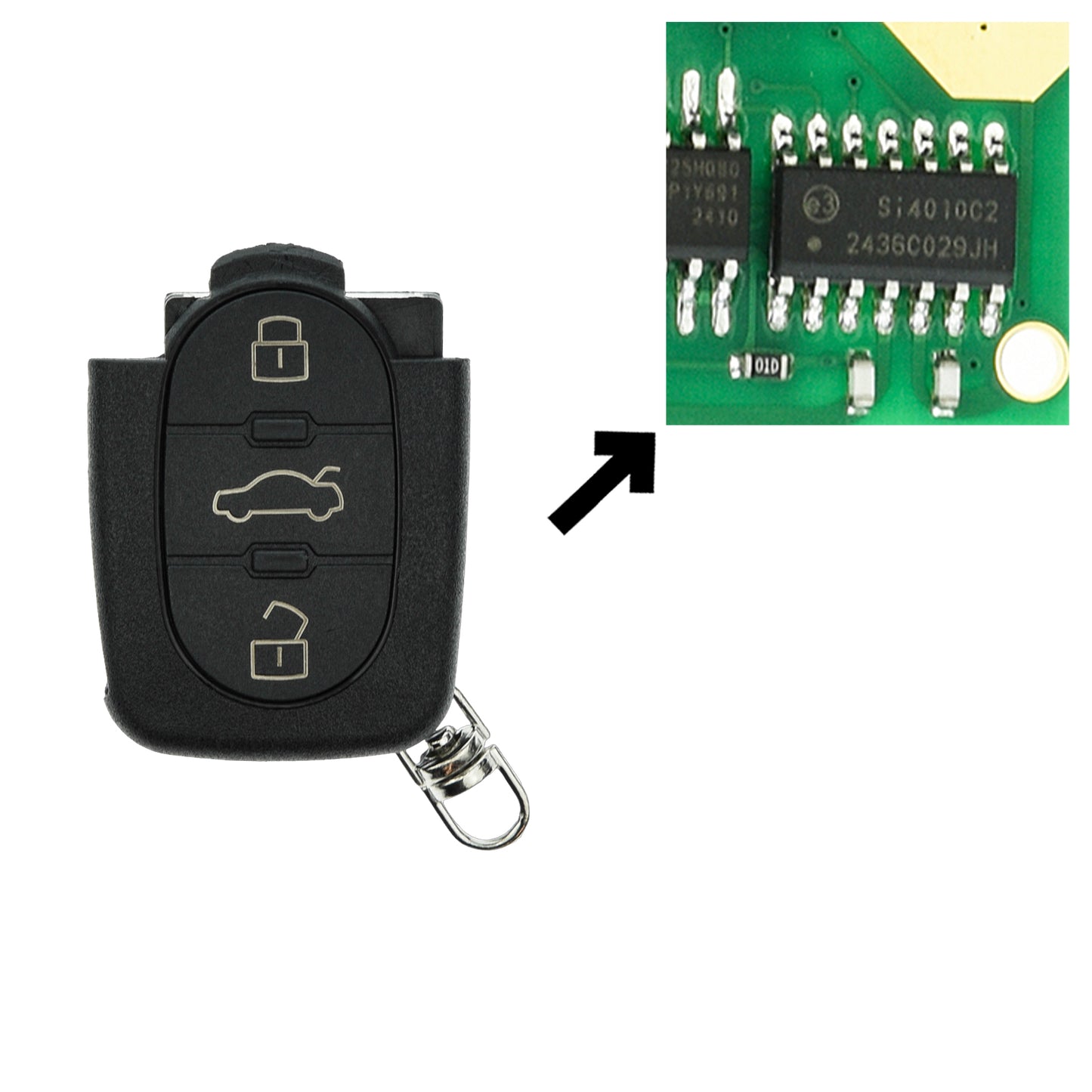 Funk Fernbedienung 434MHZ ASK 3 Tasten kompatibel mit 8Z0837231D Audi A2 A4 8E B6 8H Cabrio 00-04 Auto Schlüssel