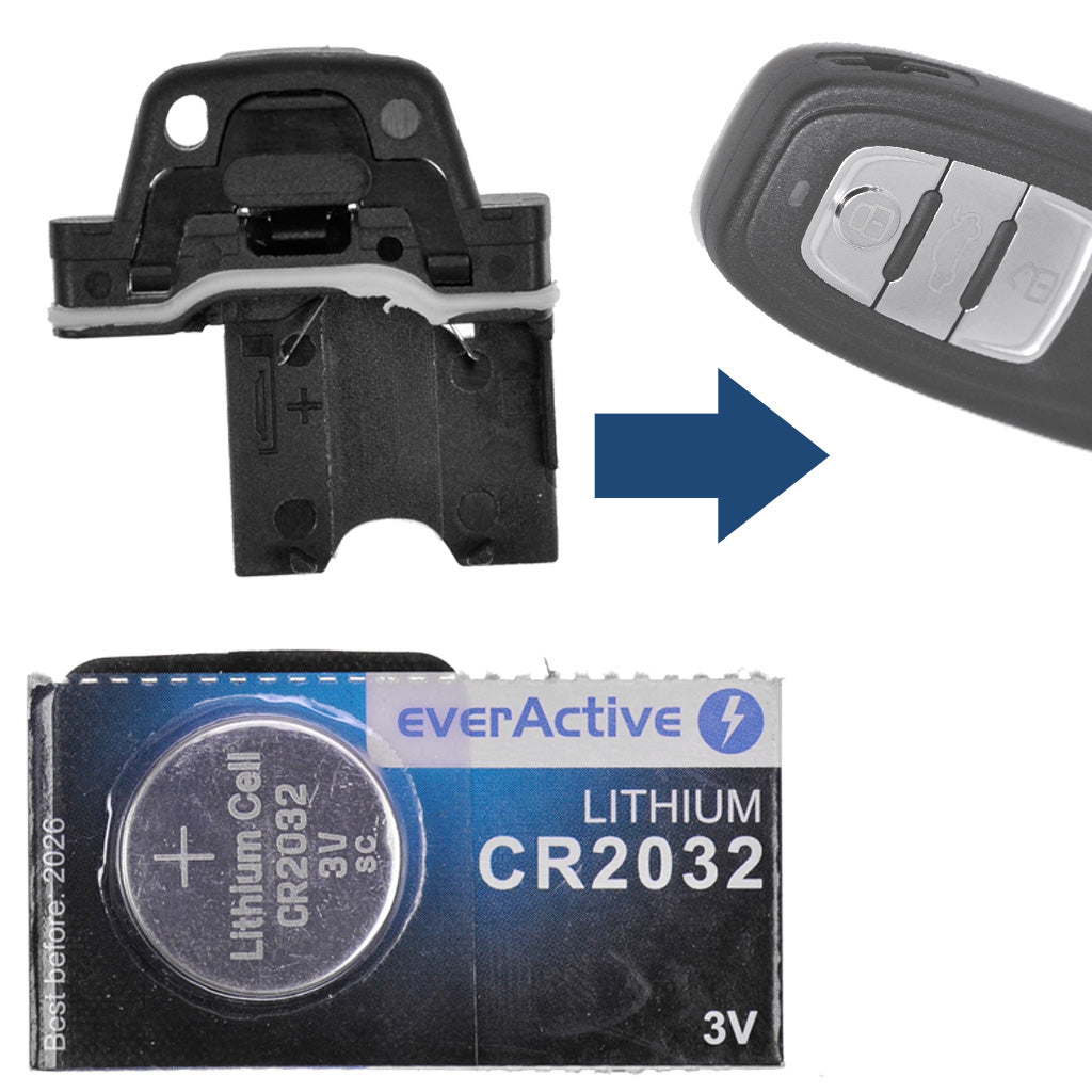 Batteriehalter Batterieclip + 1x CR2032 Batterie kompatibel mit Audi Q3 Q5 A4 S4 A5 S5 R8 TT Smartkey Schlüssel