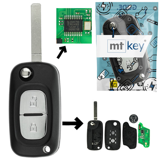 Funk Schlüssel Klappschlüssel 434MHZ ASK +Transponder ID46 PCF7961 +Rohling VA2 VA6 2 Tasten kompatibel mit Mercedes Citan C415 Renault Modus Twingo II Kangoo W Clio III Master III Autoschlüssel
