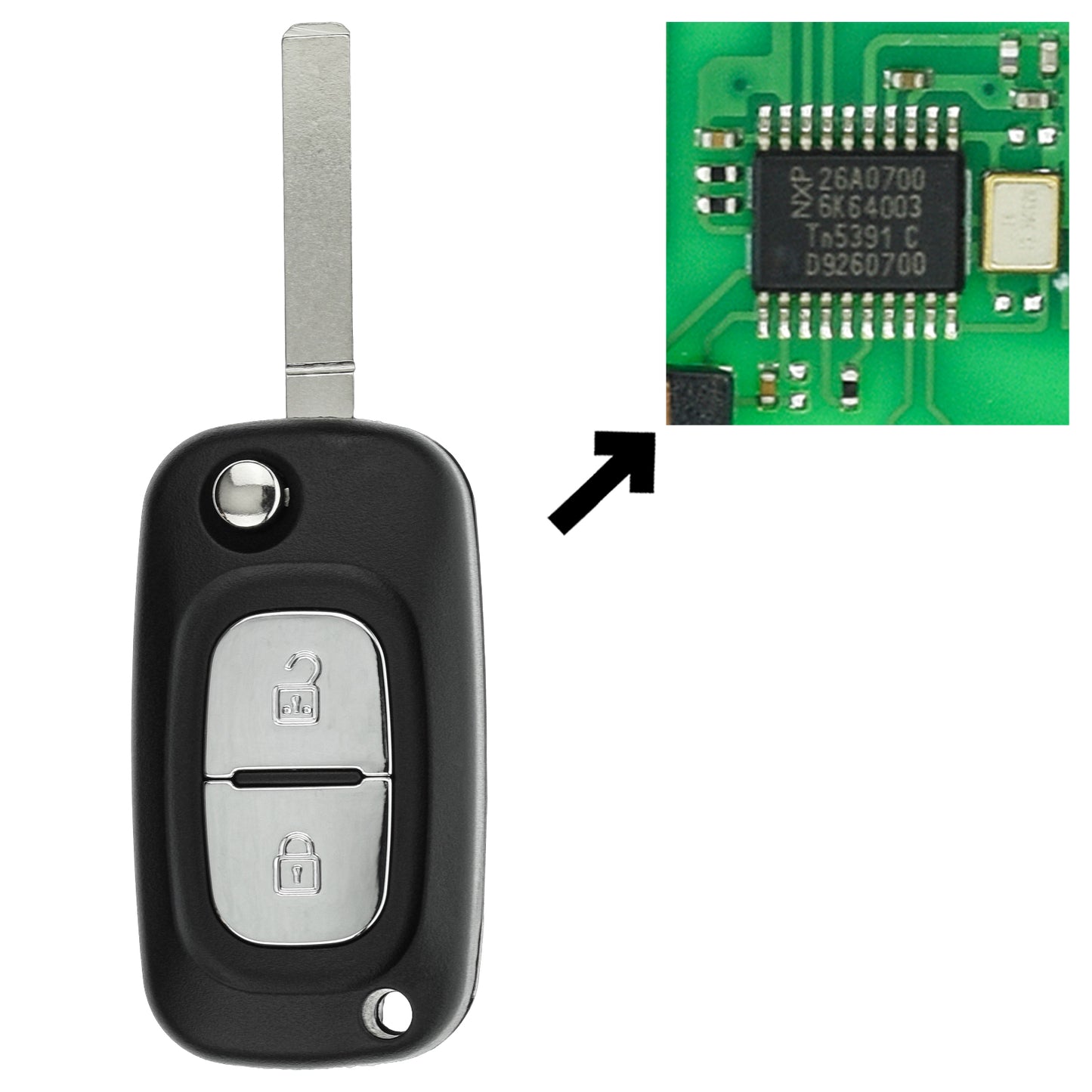 Funk Schlüssel Klappschlüssel 434MHZ ASK +Transponder ID46 PCF7961 +Rohling VA2 VA6 2 Tasten kompatibel mit Mercedes Citan C415 Renault Modus Twingo II Kangoo W Clio III Master III Autoschlüssel