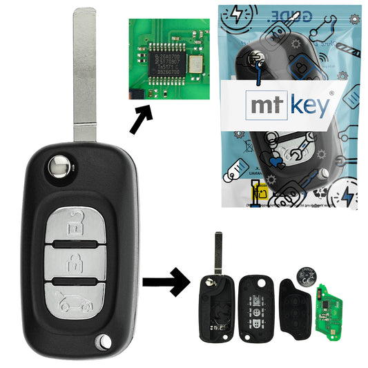 Funk Schlüssel Klappschlüssel 434MHZ ASK +Transponder ID46 PCF7961 +Rohling VA2 / VA6 3 Tasten kompatibel mit Mercedes Citan C415 Renault Modus Twingo II Kangoo W Clio III Master III Autoschlüssel