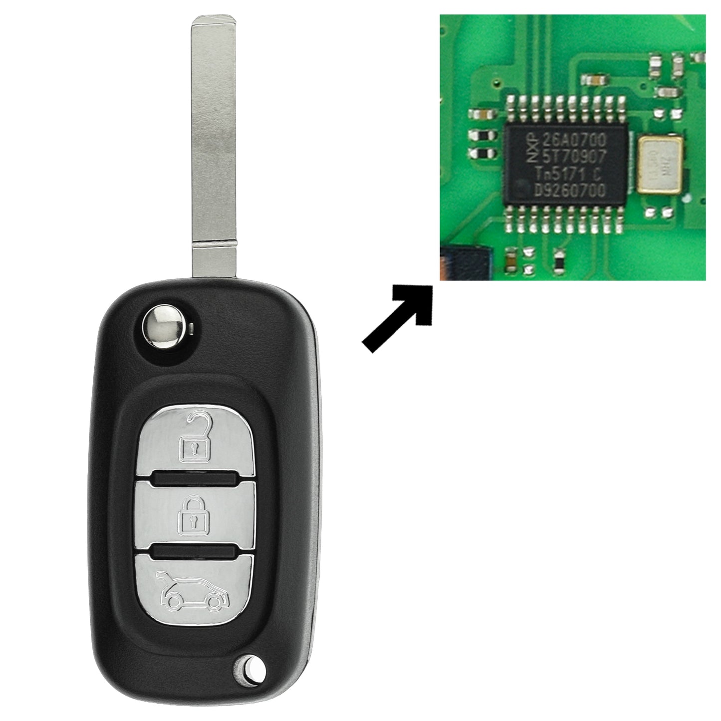 Funk Schlüssel Klappschlüssel 434MHZ ASK +Transponder ID46 PCF7961 +Rohling VA2 / VA6 3 Tasten kompatibel mit Mercedes Citan C415 Renault Modus Twingo II Kangoo W Clio III Master III Autoschlüssel
