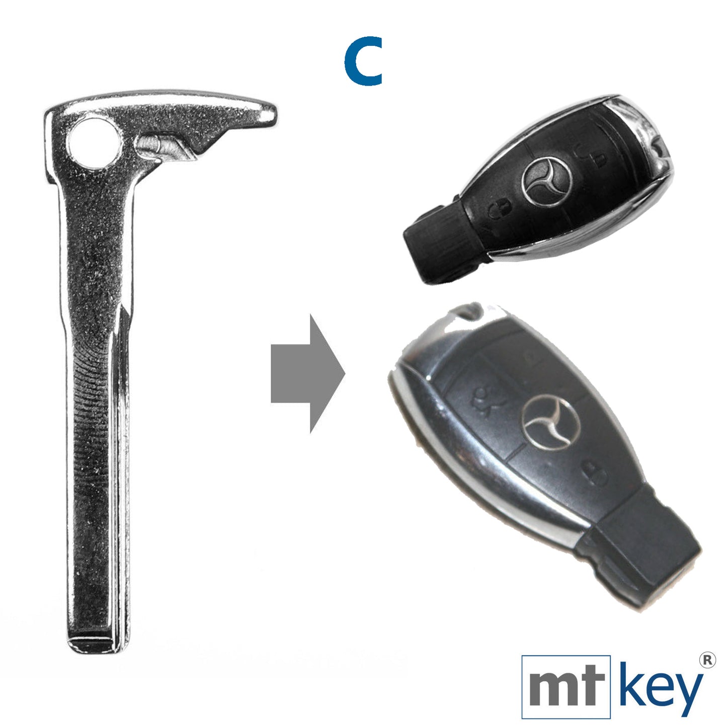 Auto Schlüssel Smartkey Funk Fernbedienung Sender Schlüssel Rohling Notschlüssel Smartkey Chrom kompatibel mit Mercedes Benz