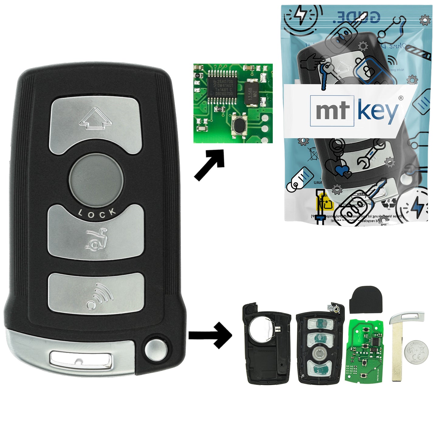 Funk Schlüssel Smartkey 868MHZ FSK +Transponder ID46 PCF7942 +Rohling HU92 R 5 (4 + Panik) Tasten kompatibel mit BMW 7er E65 E66 E67 E68 02-08 Autoschlüssel