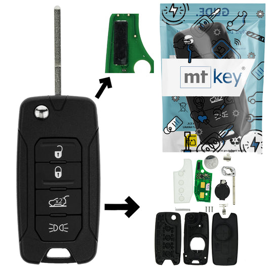 Funk Schlüssel Klappschlüssel 434MHZ FSK +Transponder 4A HiTag AES +Rohling SIP22 4 Tasten kompatibel mit Jeep Wrangler JK Renegade Compass II 2016-2018 Autoschlüssel