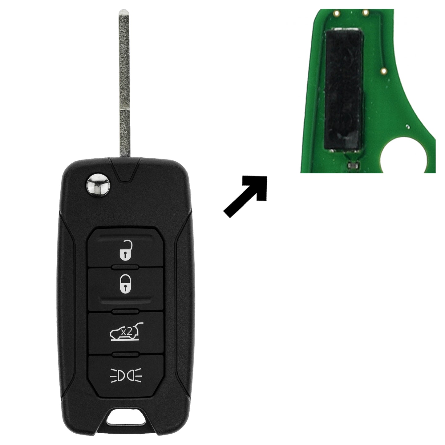Funk Schlüssel Klappschlüssel 434MHZ FSK +Transponder 4A HiTag AES +Rohling SIP22 4 Tasten kompatibel mit Jeep Wrangler JK Renegade Compass II 2016-2018 Autoschlüssel