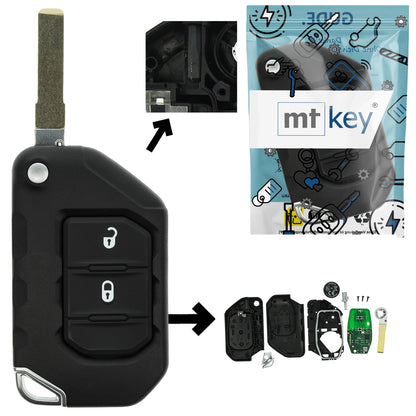 Funk Schlüssel Klappschlüssel 434MHZ ASK +Transponder HiTAG AES 4A +Rohling SIP22 2 Tasten kompatibel mit Jeep Wrangler JL Gladiator 18-15 Autoschlüssel