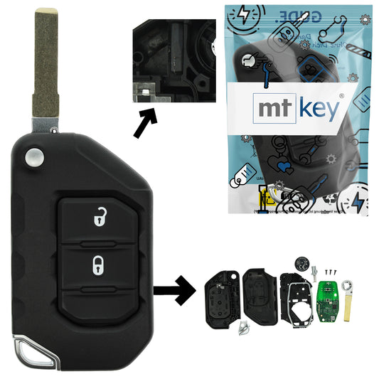 Funk Schlüssel Klappschlüssel 434MHZ ASK +Transponder HiTAG AES 4A +Rohling SIP22 2 Tasten kompatibel mit Jeep Wrangler JL Gladiator 18-15 Autoschlüssel